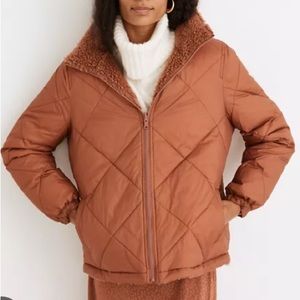 Madewell reversible Sherpa puffer coat brownish red XL New with Tags